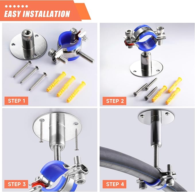 6PCS 304 Stainless Steel Wall Mount Ceiling Mount Pipe Supports, Suitable - Image 6