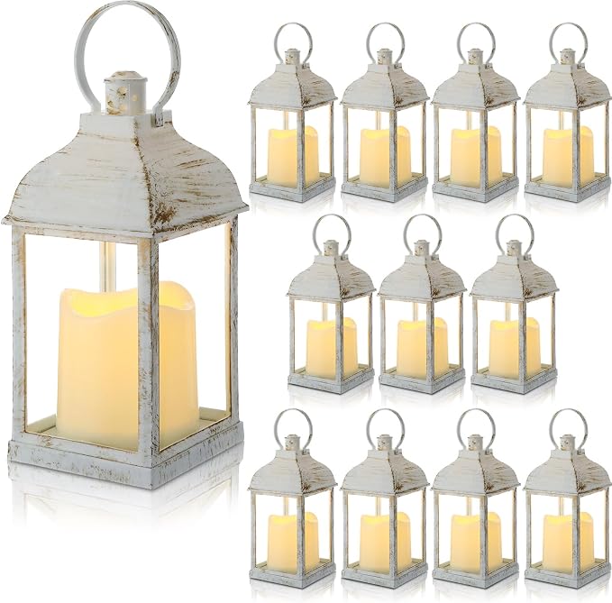 12 Pack 10 Inch White Decorative Candle Lantern Bulk LED Flameless | Lanterns by Kittmip