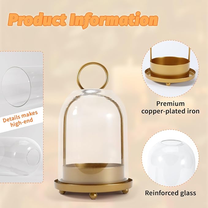 Hurricane Glass Candle Holder, Medium Brass Lanterns Hurricane Candlestick - Image 7
