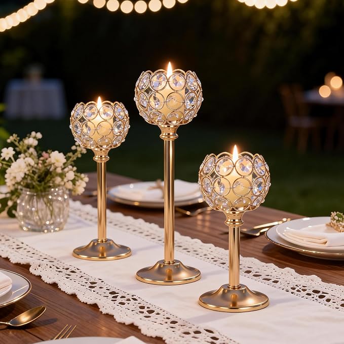 Gold Crystal Candle Holders Candlestick Holders - Image 3