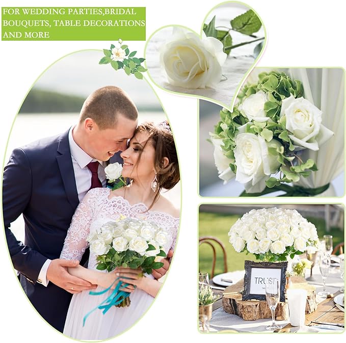 Hananona 50 Pcs Artificial Roses in Bulk, Fake Velvet Silk Roses Realistic Rose - Image 5