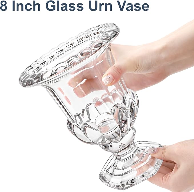 8 Inch Glass Urn Vase, Large Crystal Glass Vase, Vintage Vases - Image 3