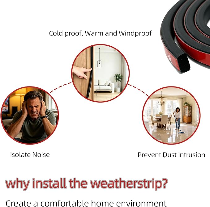 Weather Stripping Seal Strip for Doors/Windows 13Feet, Self-Adhesive - Image 4