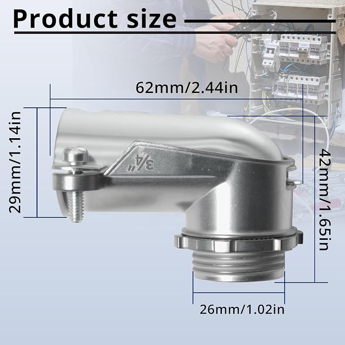 6 PCS 90° Squeeze Connectors for 3/4 Inch Flexible Metallic Conduit | Zinc die - Image 2