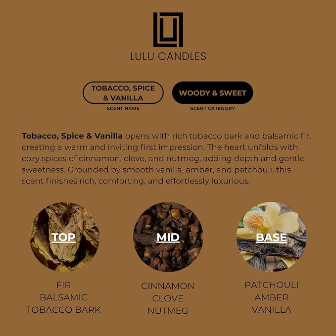 Lulu Candles | Tobacco, Spice & Vanilla | Luxury Scented Soy Jar Candle | Hand - Image 2