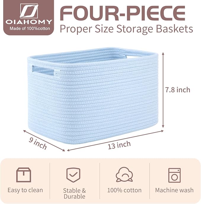 OIAHOMY 4 Pack Storage Baskets for Organizing 15L Storage Bins Light Blue | - Image 2