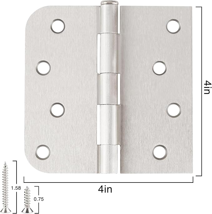 6 Pack Brushed Nickel Door Hinges 4 Inch, Square and 5/8" Radius Corners | - Image 2