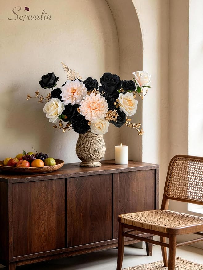 Serwalin Artificial Flowers Black Gold Champagne Silk Flowers - Image 8