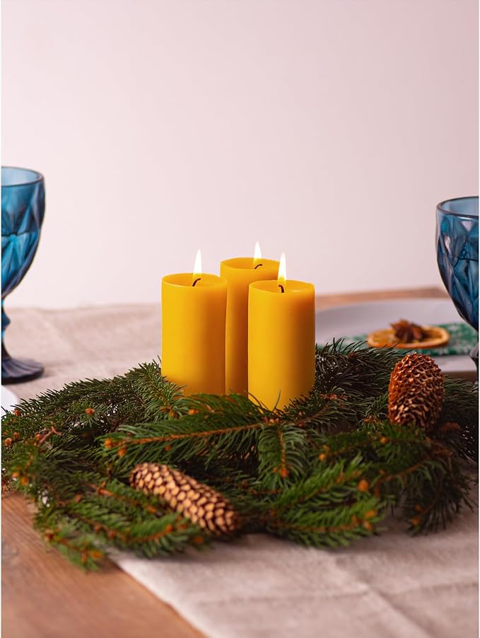 Pure Beeswax Pillar Candles 1.8x4 inch Set of 3-34.5 Hours Burning Handmade - Image 3