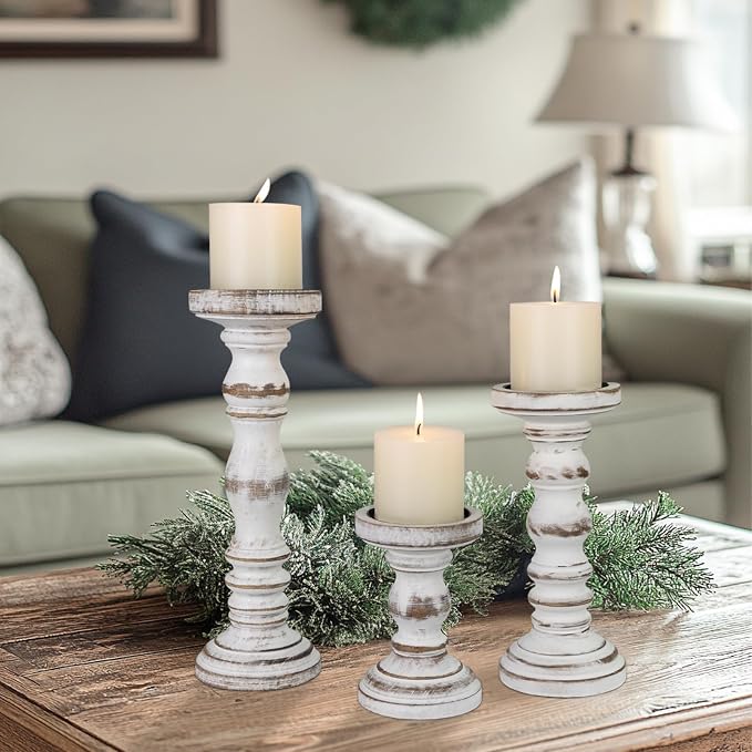 Candle Holder for Pillar Candle Set of 3, Farmhouse Wood Candle Holder - Image 6