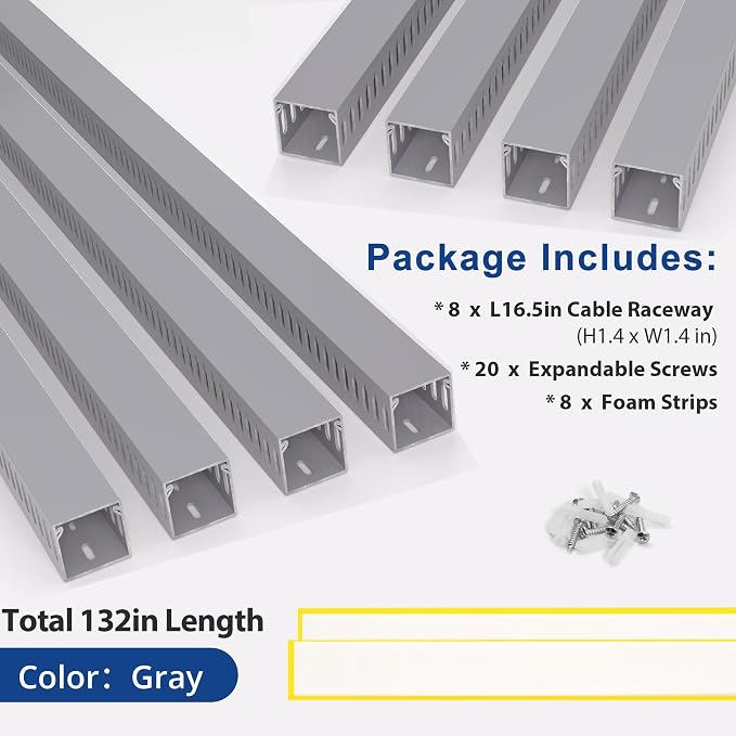 1.4"H x 1.4"W Cable Raceway, 132in Under Desk Wire Management Channel, 16.5in - Image 3