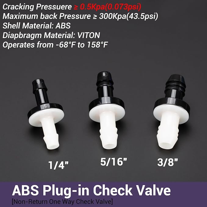 3/8" One Way Inline Check Valve Plug-in Barb Non Return Valve ABS Plastic Water - Image 5
