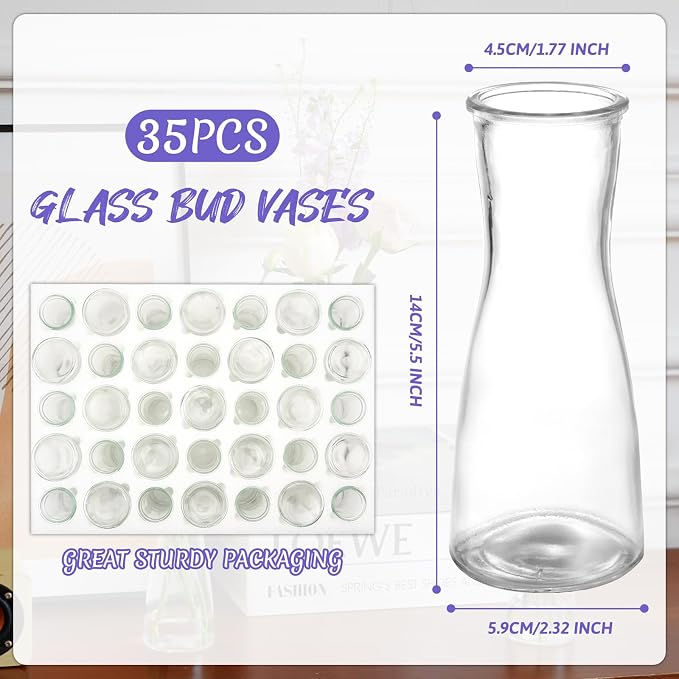 35 PCS Glass Bud Vases for Centerpieces, 5.5" Clear Small Flower Vases | Modern - Image 2