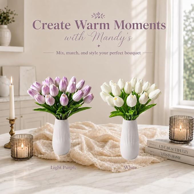 Mandy's 20pcs Artificial Light Purple Tulips | 13.5 Inch Lifelike PU Tulips - Image 9