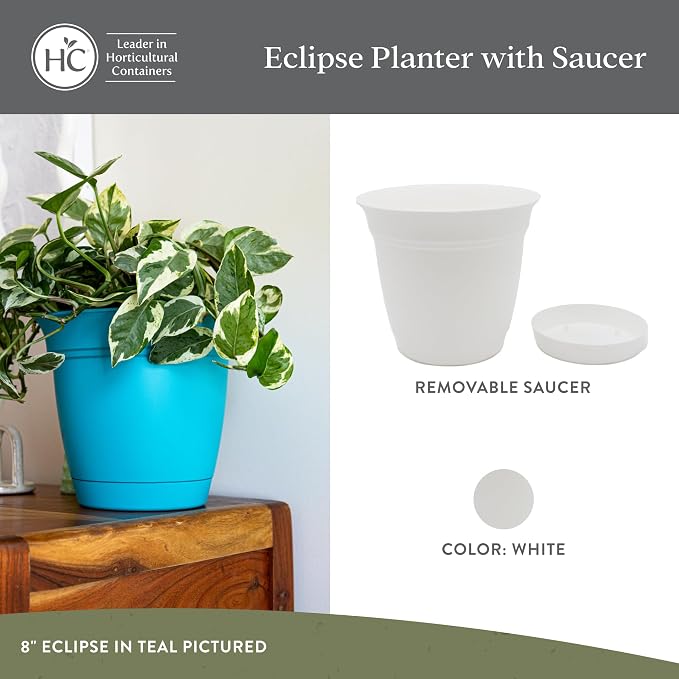 The HC Companies Eclipse Round Planter Pot, 6 Inch, Attached Saucer, Drainage - Image 2