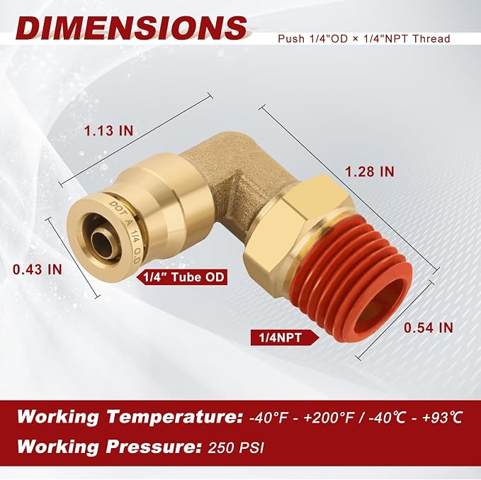 90° Swivel Male Elbow, 1/4" Tube x 1/4" NPT, DOT Approved 5PCS | - Image 5