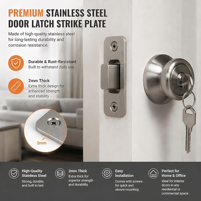 Round Corner Deadbolt Strike Plate, Stainless Steel – 2 Pack, Brushed Nickel - Image 2