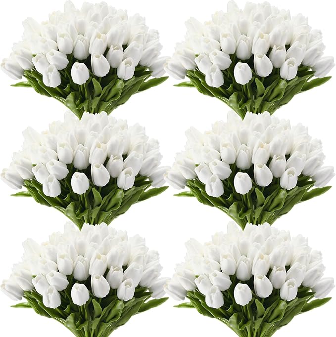 Janinka 60pcs Artificial Tulip Flowers Fake PU Tulips Faux Latex Bouquet Flower by Janinka