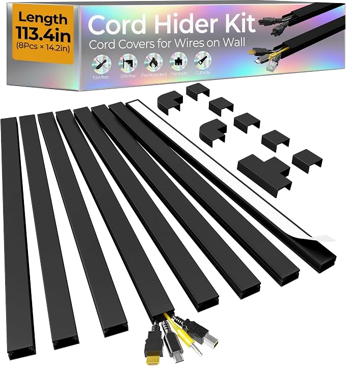 113.4in Cord Hider Kit, Cord Covers by Wuitaouy