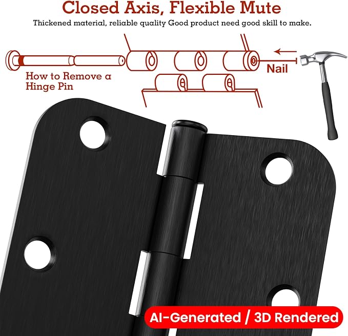 TDCHINGES Rounded Door Hinges 3.5" X 3 1/2 Inch Brushed Black 5/8" Radius | 30 - Image 3
