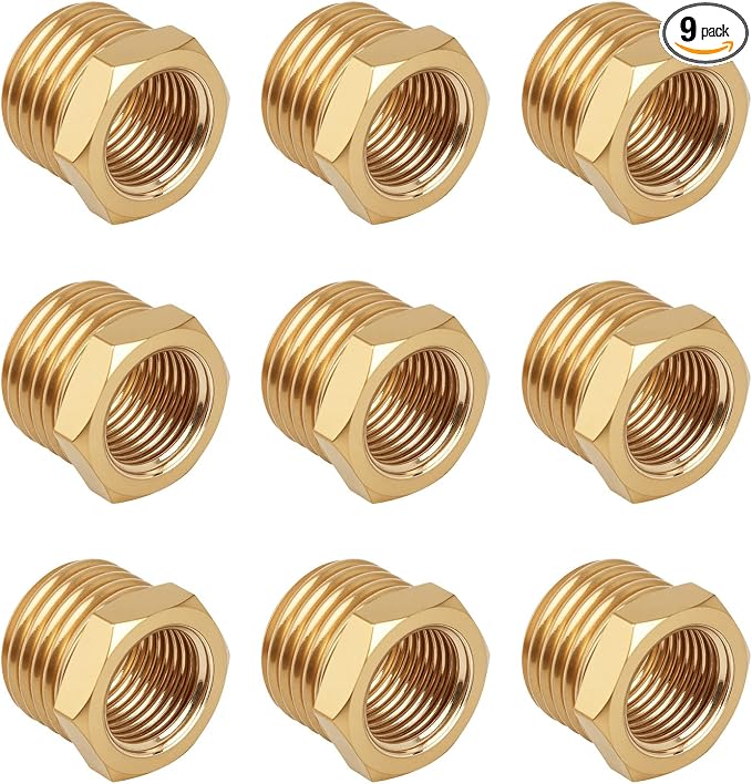 9pcs Brass Reducer Hex Bushing, 1/4" NPT Male to 1/8" NPT Female Adapter | by lasuroa