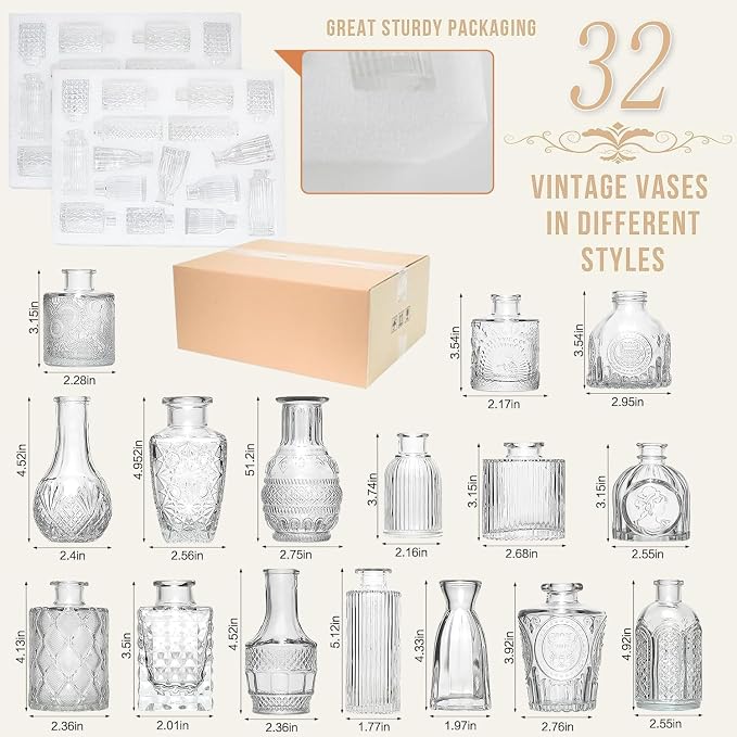 Glass Bud Vase Set of 32PCS Wedding Centerpieces - Image 2