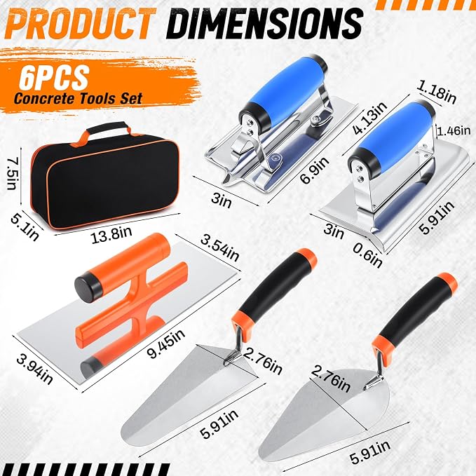 6pcs Concrete Hand Tools Set Masonry Tools Includes Stainless Steel Concrete - Image 2