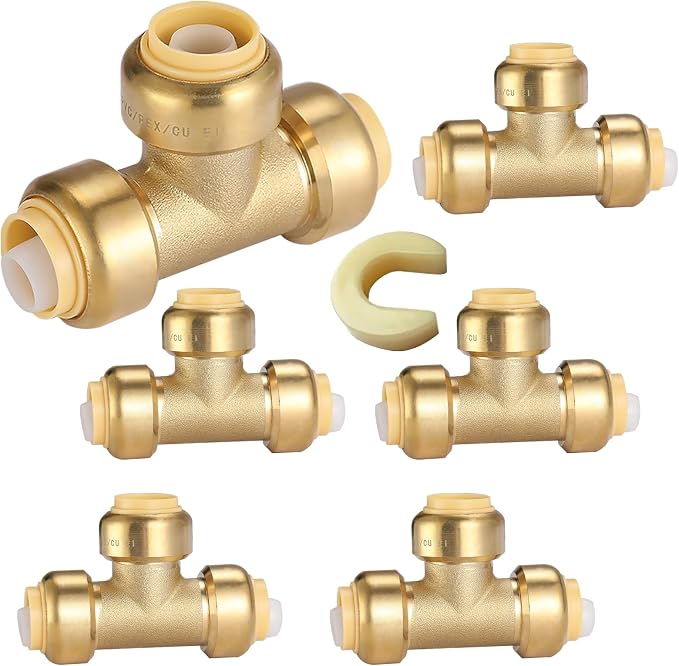6PC HeSun 1/2" Pushfit Tee, Push to Connect Plumbing Fittings | Brass Push-fit by HeSun