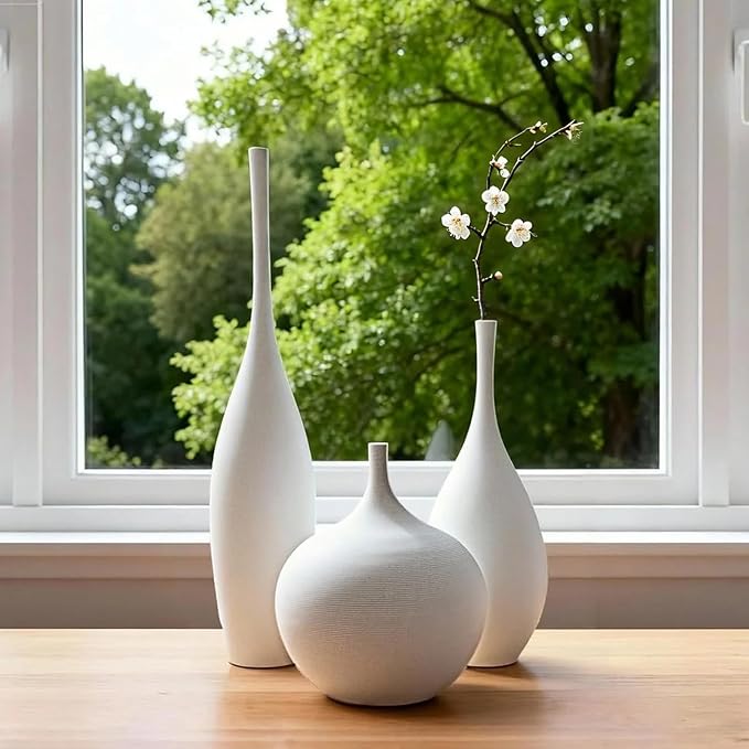 Relexome White Ceramic Vase Modern Boho Wabi-Sabi Flower Vase Set of 3 - Image 2