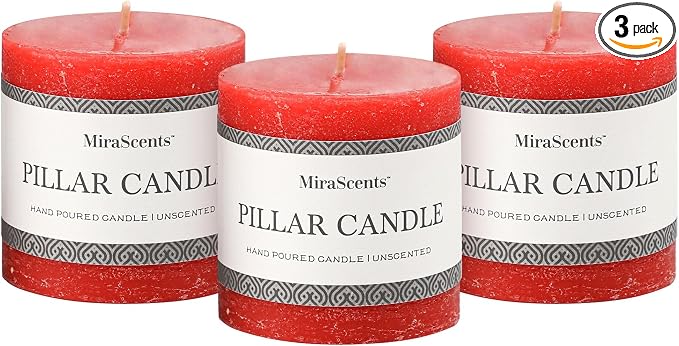 3x3 Inch Bright Red Pillar Candles Set of 3 by MiraScents