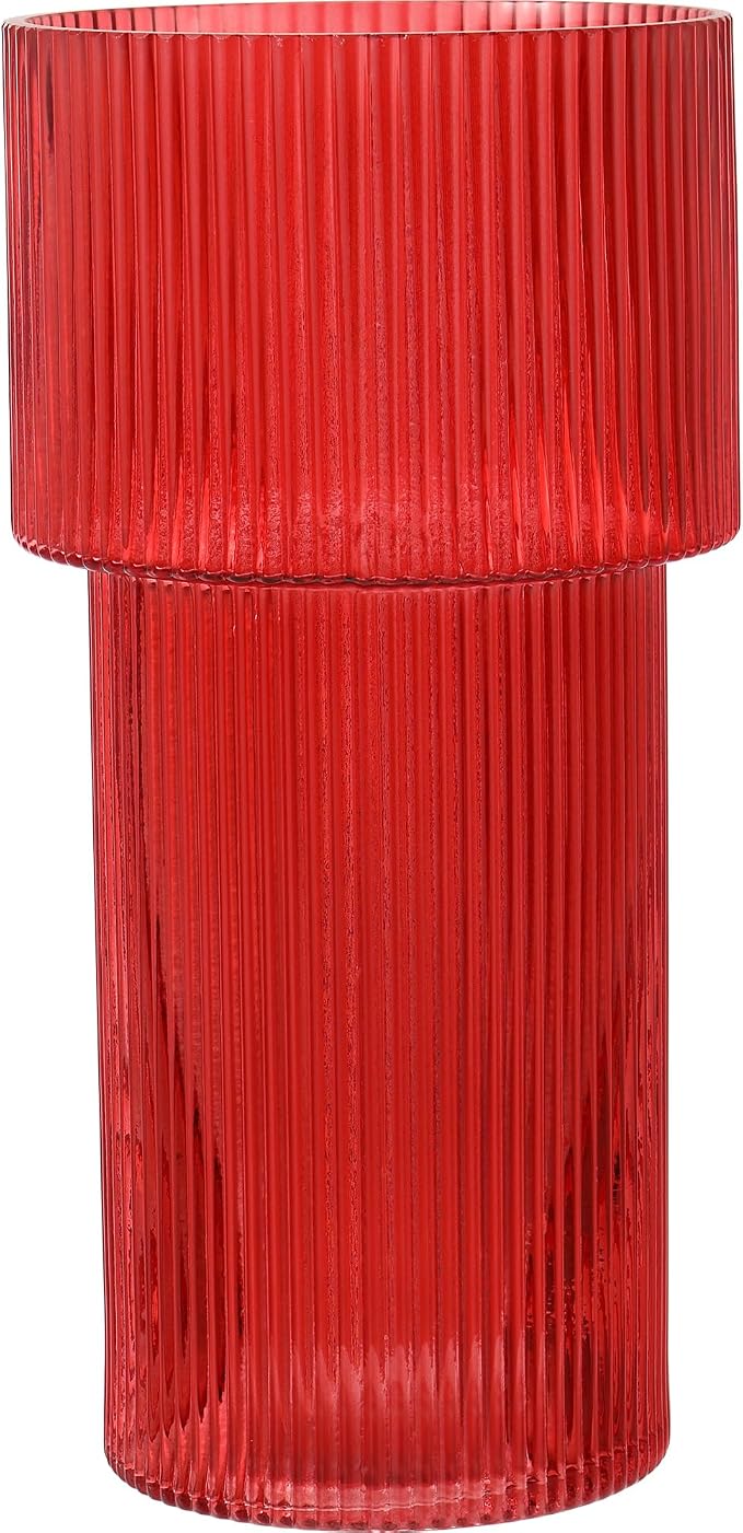 Red Glass Vase, 12 Inches Tall Vase by YANWE