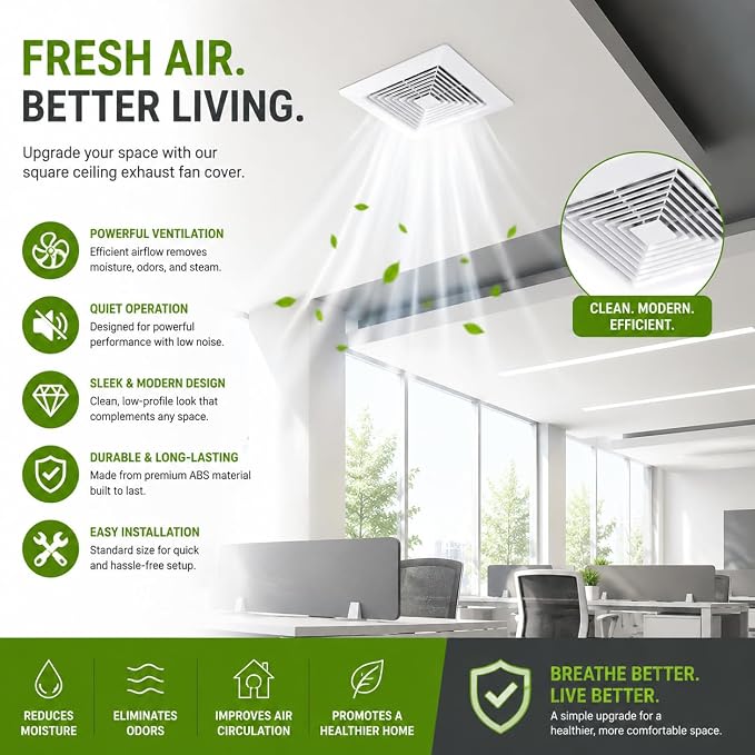 White Square Bathroom Exhaust Fan Cover - Image 5