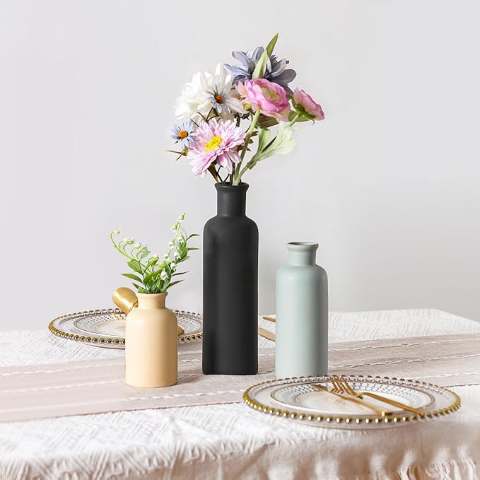 Ceramic Vase Set of 3, Neutral Rustic Vases - Image 5