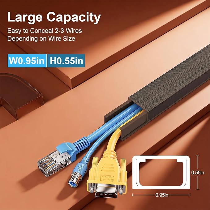 Yecaye Cord Covers for Wires on Wall, W0.95in H0.55in, Darkwood | TV Cord Hider - Image 4