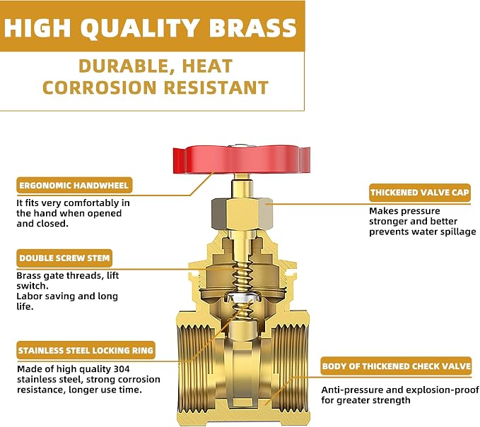 1-1/2" NPT Gate Valve, Heavy Duty Brass Female x Female Thread, DN40 | Manual - Image 6