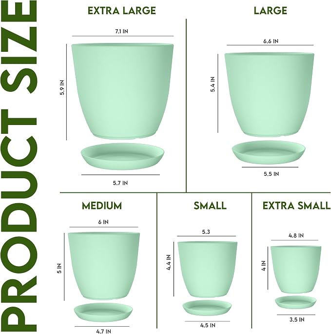 Plant Pots Indoor with Drainage, 10 Pack Multi-Size Planters Set, Mint | - Image 2