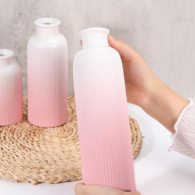 Small Gradient Pink Ceramic Vase Set of 3, Boho Modern Flower Vase Room Decor - Image 7
