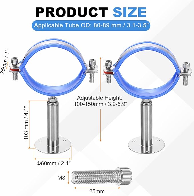 HARFINGTON 2 Set Wall Mount Ceiling Mount Pipe Supports 304 Stainless Steel - Image 2