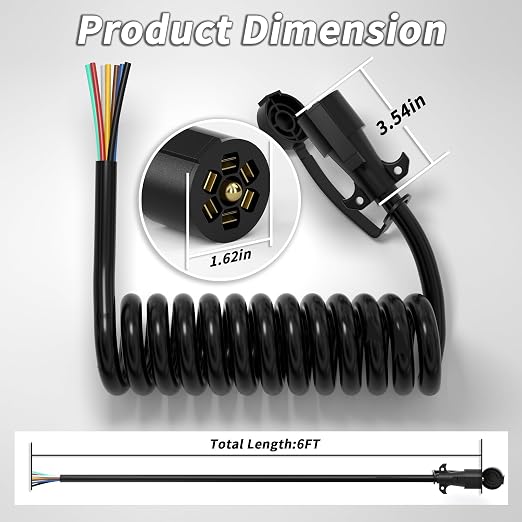 6FT 7 Way Trailer Coiled Plug Heavy Duty 7 Pin Trailer Wiring Harness Cord | 7 - Image 7