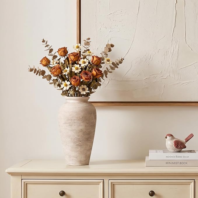 11.02 Inch Tall Vintage Ceramic Flower Vase, Rustic Farmhouse Vase - Image 4