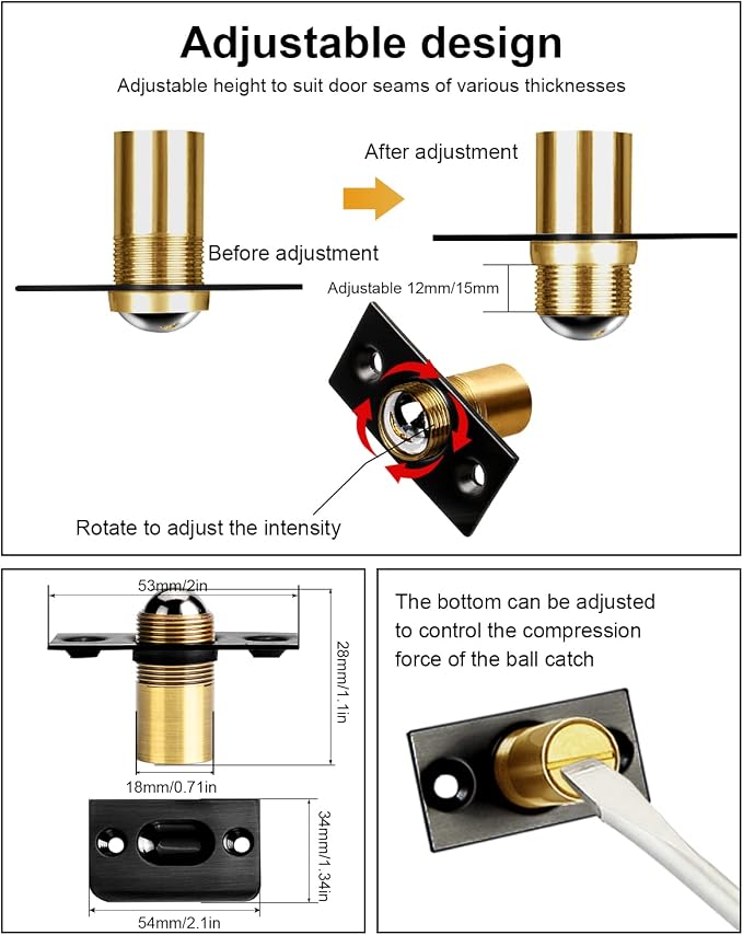 Closet Ball Door Catch Hardware Jiayi 2 Pack French Door Ball Catch Closet Ball - Image 2