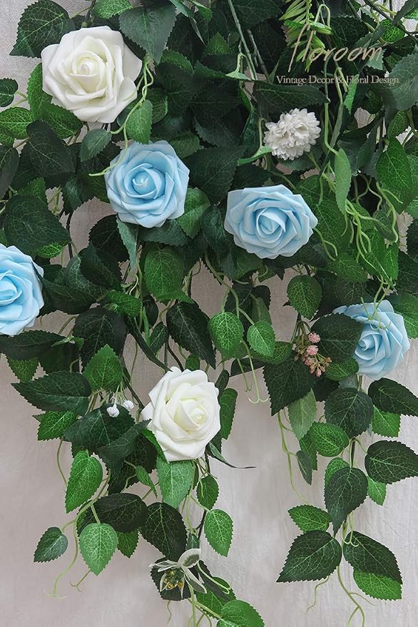 Artificial Flowers 50pcs Real Looking Aqua Blue Foam Fake Roses - Image 3