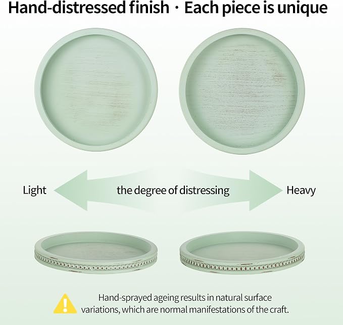 Hanobe Sage Green Decor Tray, Beaded Edge & Distressed Finish | 10.4" round - Image 8