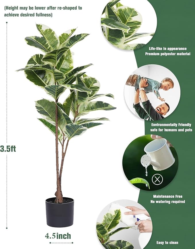 FLOWORLD Artificial Rubber Tree Plant 43in Tall Faux Ficus Tree Potted Fake - Image 4