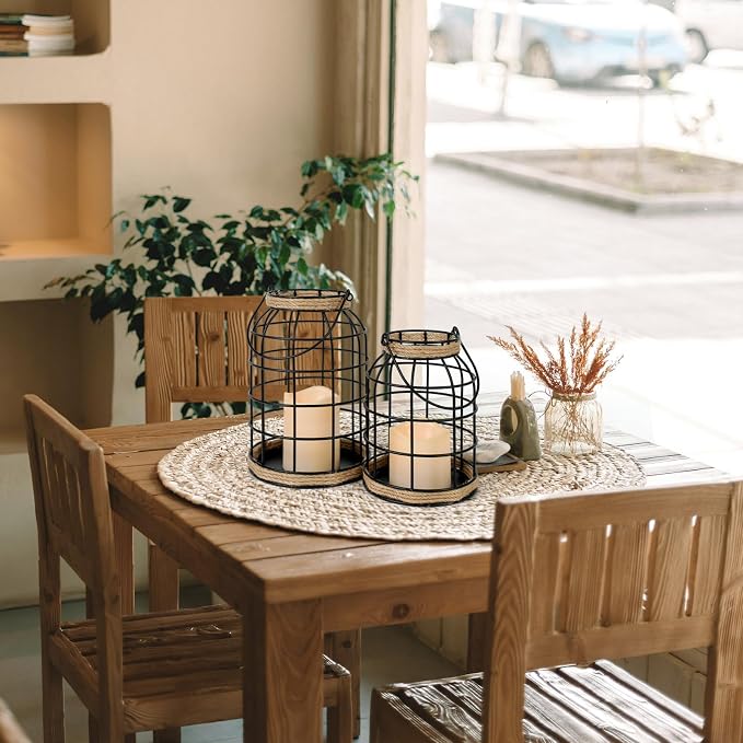 Rustic Farmhouse Decorative Lantern Set of 2, Boho Lanterns - Image 2