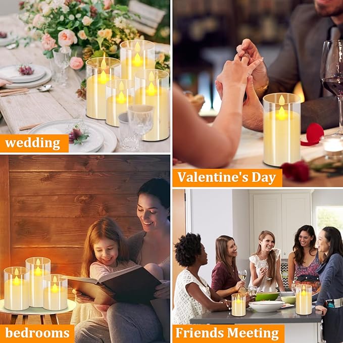 wemarry Flameless Candles 4" 5" 6" Acrylic Glass Pillars 3" Diameter Battery - Image 4
