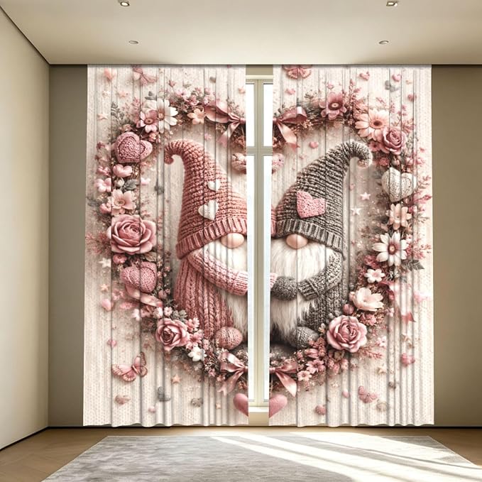 Knitted Gnomes Floral Heart Window Curtains 2 Panels Set, 52 X 84 Inch by Unknown