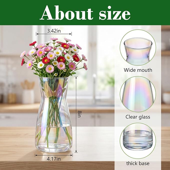 8 inch Glass Flower Vases for Flower 2 Pack, Colorful Glass Vases | Vases for - Image 2