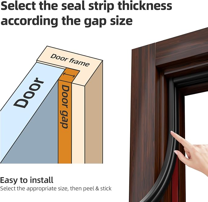 Black D-Shape Weather Stripping 40Ft | Self-Adhesive Rubber Seal Strip - Image 3