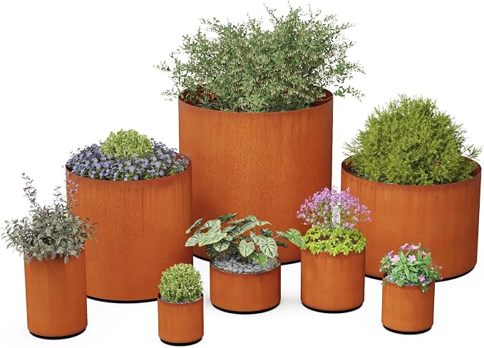 Corten Steel Garden Planter Round Heavy Duty Metal | Made in USA | Fully - Image 5